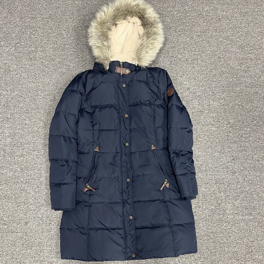 Lauren ralph lauren Puffer Parka Blue Faux Fur Hood Quilted Insulated Jacket
